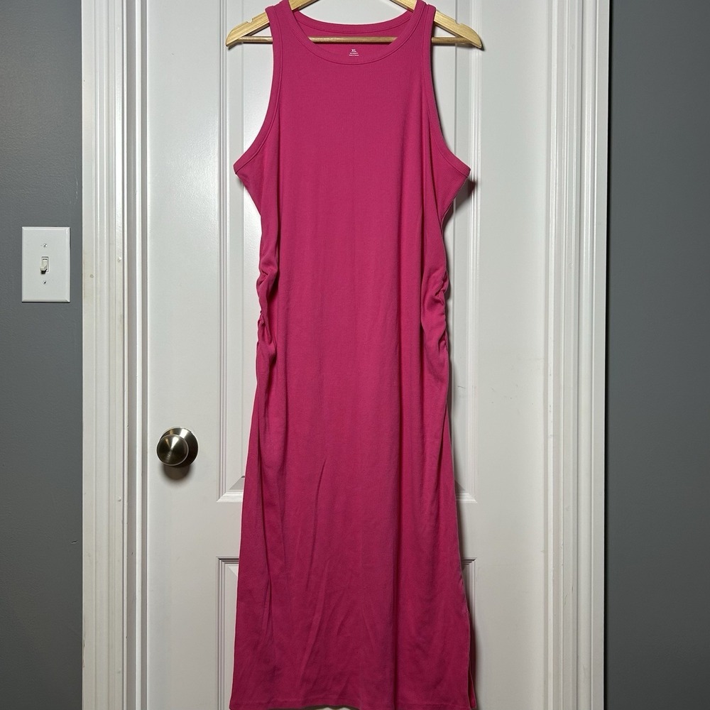 Sonoma Maternity Hot Pink‎ Ribbed Side Ruched Tank Maxi Dress Barbiecore Style